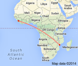 The distance from Mozambique to Sierra Leone is 3,726 miles.