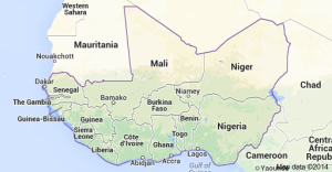A closeup map of West Africa
